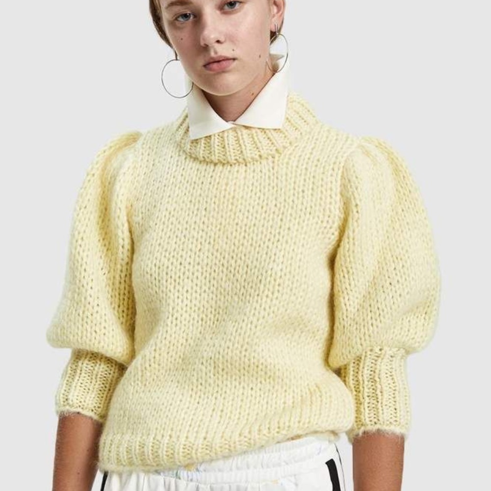 Ganni Mohair Puff Sleeve Sweater in Anise Flower